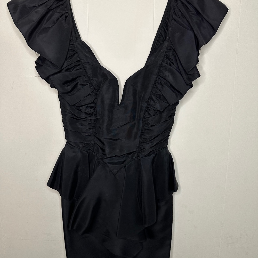 For David Howard Climax Karen Okada Vintage 80's Black Taffeta Dress Size 7/8